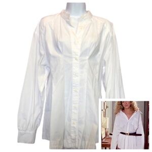 FREE PEOPLE WHITE TUNIC STYLE BLOUSE • PLEATED • BISHOP SLEEVES • sz M